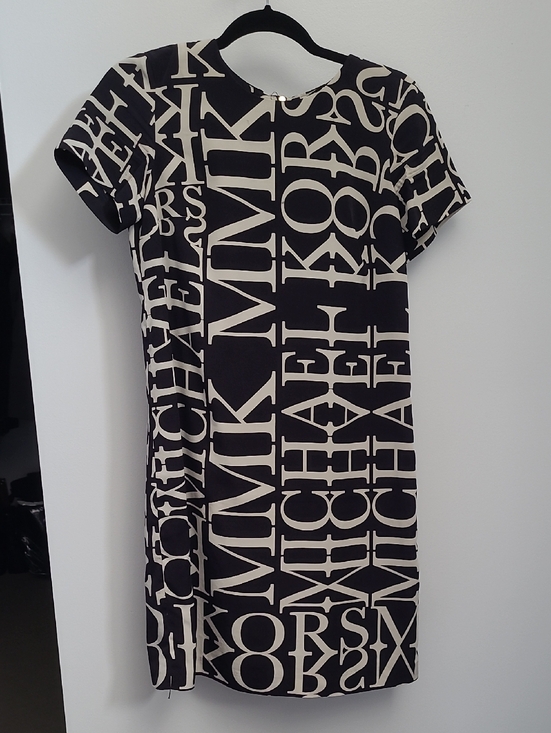 Michael Kors Dresses & Skirts - Micheal Kors Black and Cream Letter-Print Shift Mini Dress Size 2